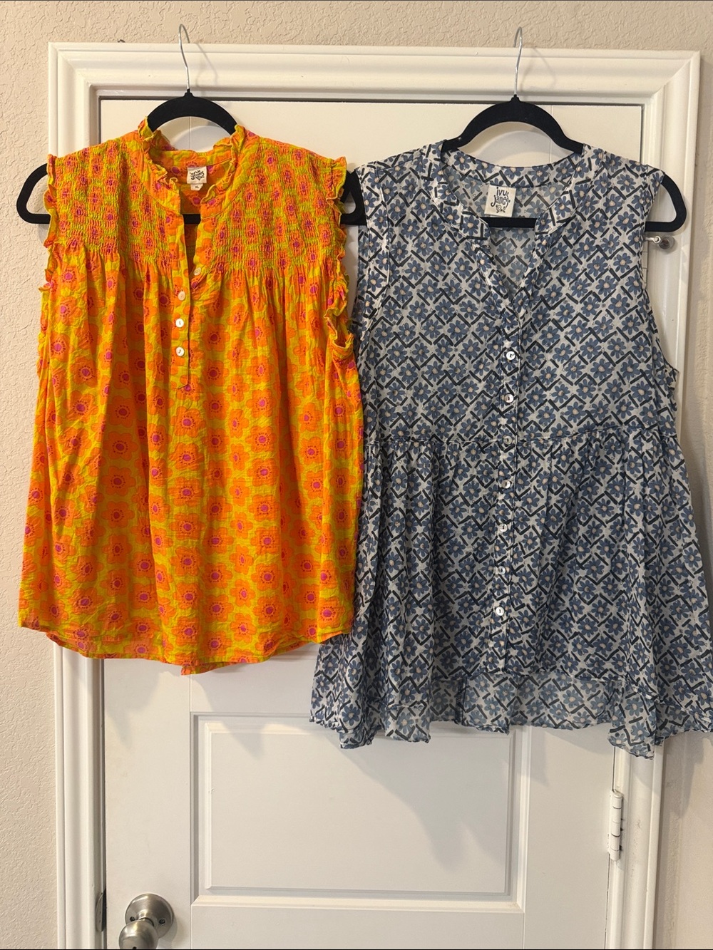 ivy jane Yellow & Pink Floral Smocked Henley Tank